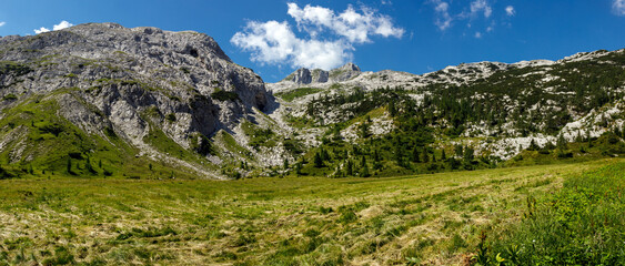 Fototapeta na wymiar Panoramic View of Mount Krn (Monte Nero in Italian) North Face - Popular Hiking Destination, Triglav National park Slovenia
