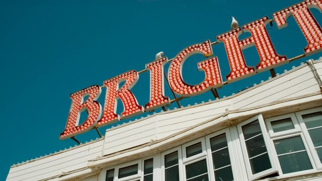 Close-up of the Brighton Palace Pier, commonly known as Brighton Pier, a pleasure pier in Brighton built in 1899 by George Moore