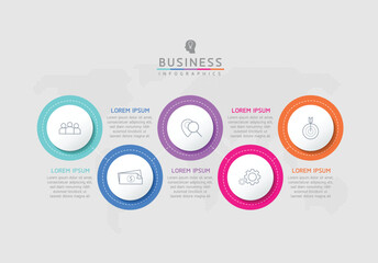 Circular Connection Steps Infographic Template with 5 Element