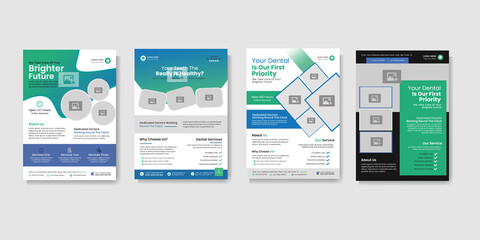 Medical And Dental Flyer Template. Dentistry posters set. Clinic or hospital digital marketing flyer for web. Dental clinic brochure template layout. Dental poster template for medical.
