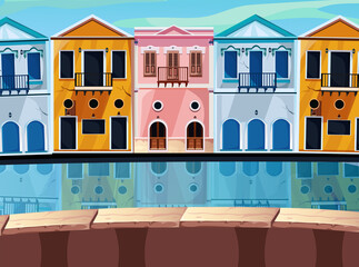 game background cartoon vector , Lakeside house
