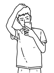 black and white of cute man cartoon for coloring