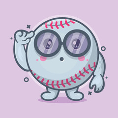 smart baseball ball character mascot with think expression isolated cartoon in flat style design