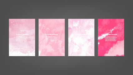 Set of pink vector watercolor backgrounds for poster, brochure or flyer, Bundle of watercolor posters, flyers or cards. Banner template.