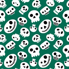 Halloween seamless cartoon sculls pattern for festive and wrapping paper and fabrics and clothes print and kids