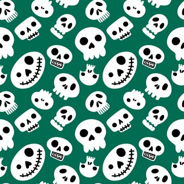 Halloween seamless cartoon sculls pattern for festive and wrapping paper and fabrics and clothes print and kids