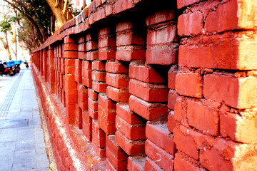 Close up of red brick wall
