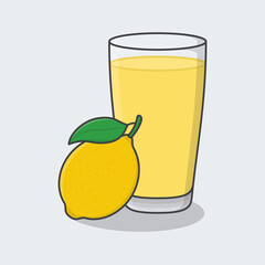 Lemon Juice With Fruit In Glass Cartoon Vector Illustration. Lemon Juice Flat Icon Outline