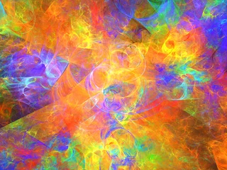 Afwasbaar Fotobehang Mix van kleuren Digitaal concept art-beeld samengesteld uit overlappende wazige vlekken in warme kleuren die een reeks laten zien van wat lijkt op cirkelvormige fakkels van een gloeiende ster.