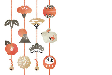 2023年年賀状　卯年　水彩風　吊るし飾り