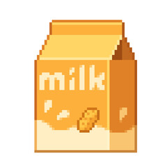 An 8-bit pixel-art retro-styled cartoon peanut butter milk carton.