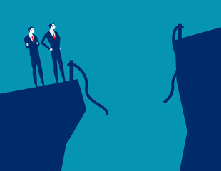 Obraz premium The rope acroos the cliff is broken. Business vector illustration