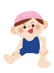 準備運動をする水着の女の子のイラスト