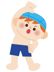 準備運動をする水着の男の子のイラスト