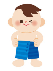 水着に着替える男の子のイラスト