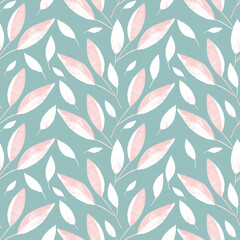 Watercolor twigs of herbs, leaves. Seamless pattern on a light green, pastel background. Aerial, botanical, delicate, feminine pattern. For prints and designs on fabric, clothing, paper, objects.