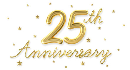 3d golden 25 years anniversary celebration with star background. 3d illustration.	
