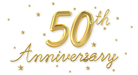 3d golden 50 years anniversary celebration with star background. 3d illustration.	
