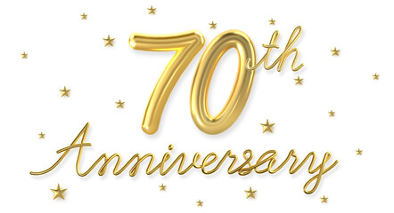 3d golden 70 years anniversary celebration with star background. 3d illustration.	
