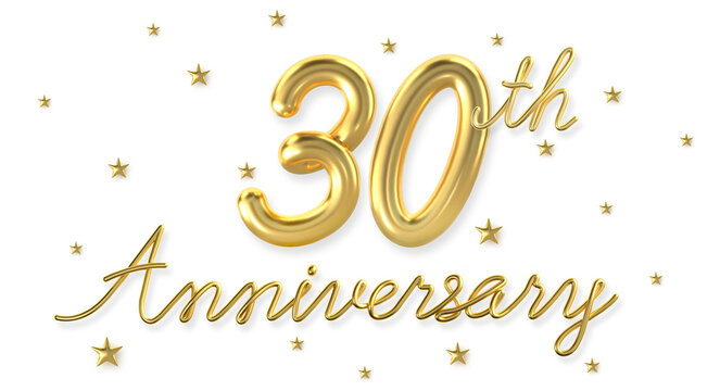 3d golden 30 years anniversary celebration with star background. 3d illustration.	
