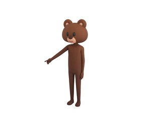 Obraz premium Bear character pointing to the ground in 3d rendering.