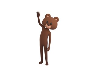 Bear character raising right hand in 3d rendering.