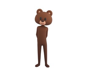 Bear character hides his hands behind his back in 3d rendering.