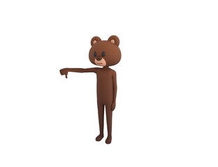 Bear character showing thumb down in 3d rendering.