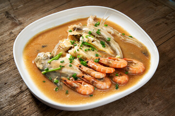 Asian Seafood Cuisine Red Shrimp Braised Fish