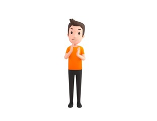 Man wearing Orange T-Shirt character applauding in 3d rendering.