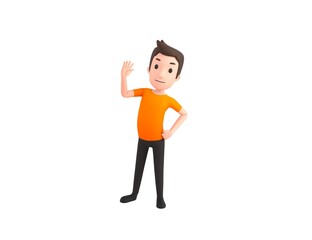 Man wearing Orange T-Shirt character greeting in 3d rendering.