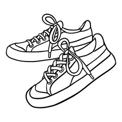 Sneakers cartoon icon. Pair of textile hipster sneakers with rubber toe. Shoes outline comic style image. Hand drawn isolated lineart illustration for prints, designs, cards. Web and mobile