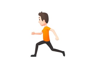 Fototapeta na wymiar Man wearing Orange T-Shirt character running to the left side in 3d rendering.