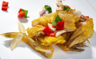 Asian cuisine fried small yellow croaker