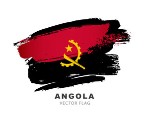 Flag of Angola. Colored brush strokes drawn by hand. Vector illustration isolated on white background.