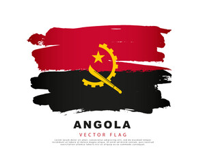 Flag of Angola. Red and black brush strokes, hand drawn. Vector illustration isolated on white background.