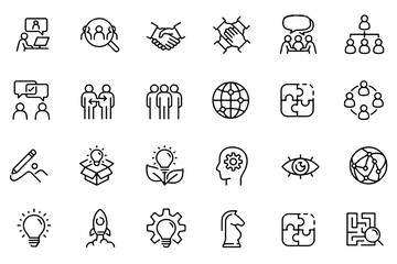 Minimal Teamwork in business management icon set - Editable stroke, Pixel perfect at 64x64
