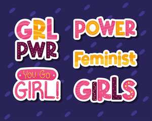 five Girl Power letterings