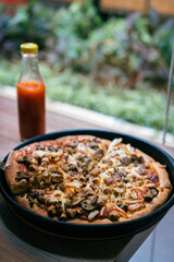 A Pan of Beef Pizza