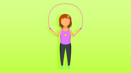 Abstract Flat Girl Doing Exercises Jumping Rope Sport Cartoon People Character Concept Illustration Vector Design Style