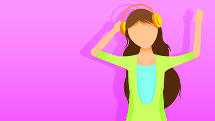 Obraz na płótnie Canvas Abstract Flat Woman Girl Listening To Music With Headphones Cartoon People Character Concept Illustration Vector Design Style