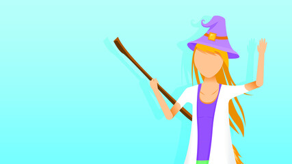 Abstract Flat Woman Girl Witch In A Hat And With A Broom Halloween Cartoon People Character Concept Illustration Vector Design Style