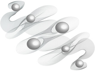 Abstract image. An Illustration and clipart. White small dots and metal balls are separated in Gradient white background.