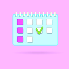 3d calendar icon. Calendar assignment icon, planning concept. Vector drawing.