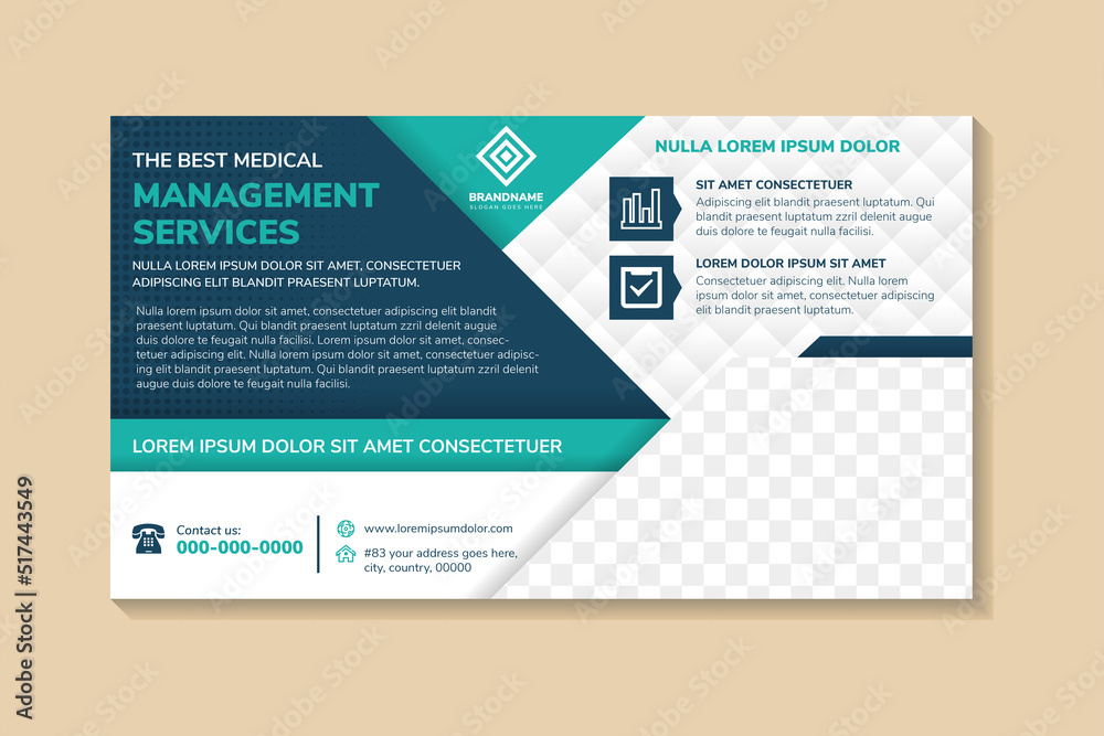 Wall mural flyer template design with headline is the best medical management services. space of photo collage 