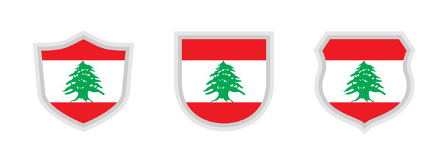 shields icon set with lebanon flag isolated on white background. vector illustration