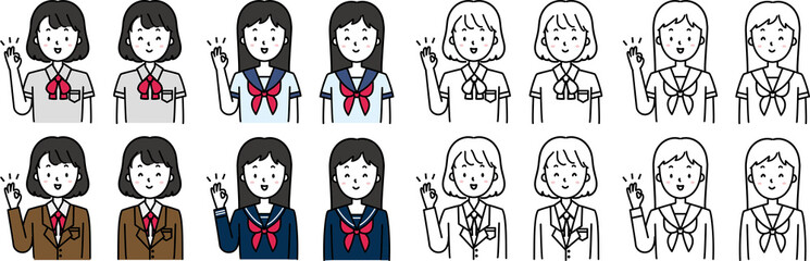 いろいろなポーズの女子学生