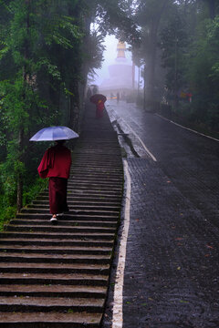 Gangtok, India - 17 June 2022, The way to go to Do Drul Chorten is a buddhist stupa in Gangtok in the Indian state of Sikkim.