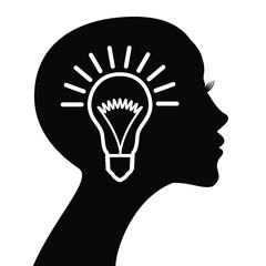 Light bulb in the profile of the head of a beautiful girl. Concept for brainstorming, ideas, eureka.