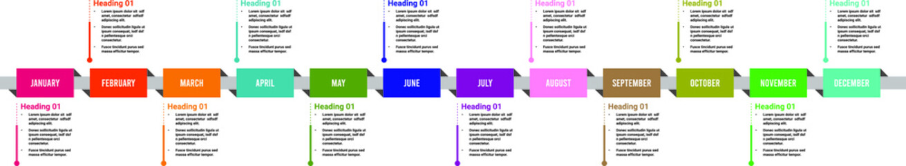 12 Months Timeline | PowerPoint 1 Year Timeline Layout